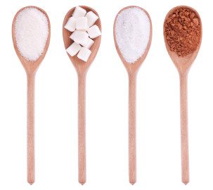 shutterstock_107107427_Wooden spoons with sugar, lump sugar, salt