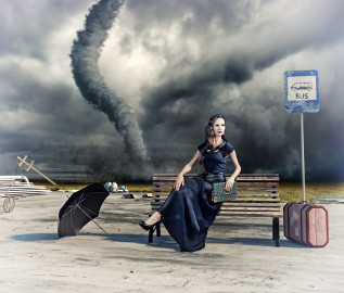 woman and tornado