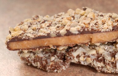 Delicious Dark Chocolate English Toffee with chopped pecan nuts