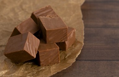 Traditional Chocolate Fudge on a Brown Baking Paper