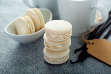 Vanilla macarons stacked