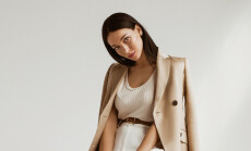 Girl,In,A,Beige,Jacket,Fashion,On,A,White,Background