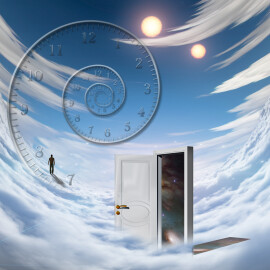 Surrealism.,Spiral,Of,Time.,Lonely,Man,In,A,Distance.,Opened