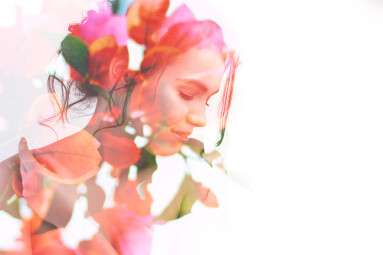 Double,Exposure,Portrait,Of,Young,Pretty,Woman,Combined,With,Photograph