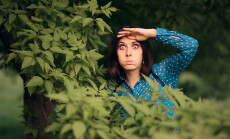 Curious,Jealous,Woman,Spying,From,Bushes.,Funny,Undercover,Girl,Stalking