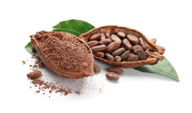 Halves,Of,Ripe,Cocoa,Pod,With,Beans,And,Powder,On