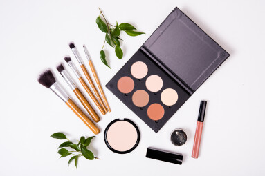 Professional,Makeup,Tools,,Flatlay,On,White,Background