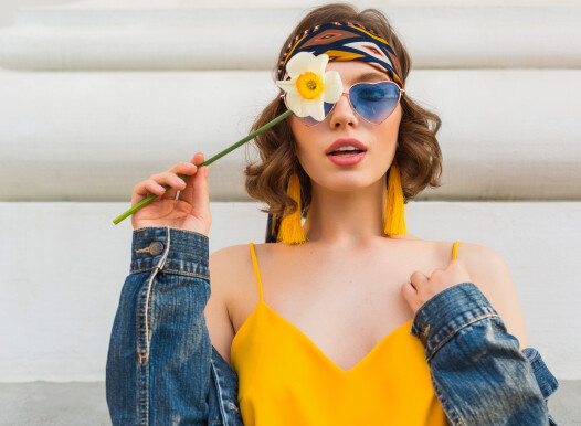 Beautiful,Sexy,Woman,In,Yellow,Stylish,Dress,Wearing,Denim,Jacket,
