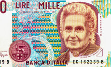 Maria,Montessori,,Portrait,From,Italy,1000,Lire,1990,Banknote.