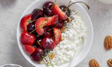 Cottage,Cheese,With,Fresh,Cherry,Berries,,Plums,,Nuts,,Chia,Seeds