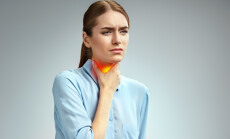 Throat,Pain.,Woman,Holding,Her,Inflamed,Throat.,Photo,Of,American