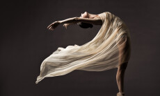 Ballerina,Dancing,With,Silk,Fabric,,Modern,Ballet,Dancer,In,Fluttering
