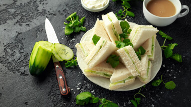 Cucumber,Sandwiches,With,Soft,Cheese,,Sea,Salt,And,Water,Cress