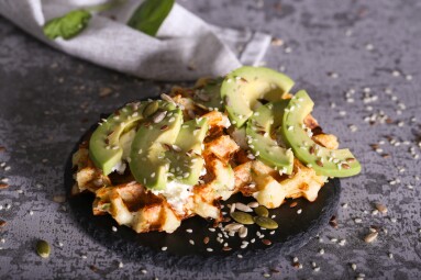 Waffles,With,Avocado,And,Cottage,Cheese