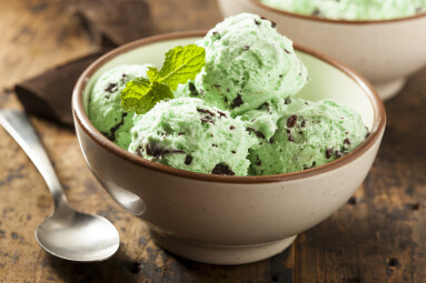 Organic,Green,Mint,Chocolate,Chip,Ice,Cream,With,A,Spoon