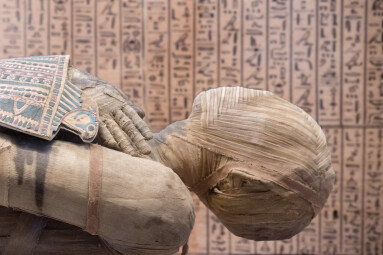 Egyptian,Mummy,Close,Up,Detail,With,Hieroglyphs,Background
