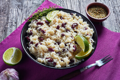Caribbean,Rice,And,Red,Beans,Cooked,With,Coconut,Milk,Seasoned