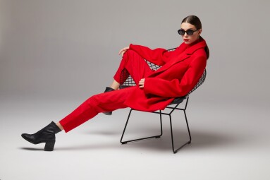 Fashion,Woman,In,Trendy,Red,Outfit.,Total,Red,Look,,Sunglasses,