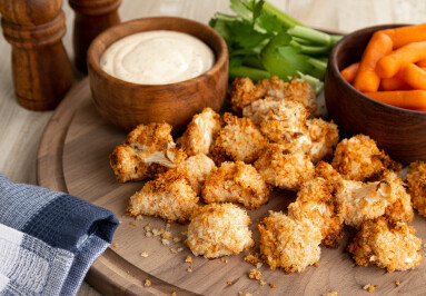 Crispy,Air,Fried,Cauliflower,Florets,And,Ranch,Dip,With,Carrots