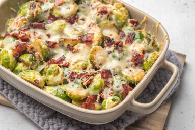 Baked,Brussel,Sprout,Casserole,With,A,Bacon,And,Cheese