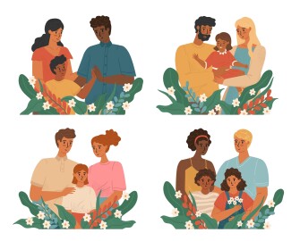 Multiracial,And,Multicultural,Families,Vector,Set.,Couples,From,Different,Cultural