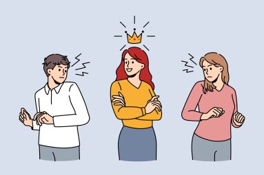 Jealous,Colleagues,Envy,Successful,Female,Coworker,With,Crown,On,Head.