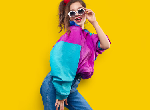 Cool,Teenager.,Fashionable,Dj,Girl,In,Colorful,Trendy,Jacket,And
