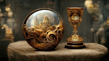 Holy,Grail,Symbols,-,Golden,Carved,Crystal,Ball,And,Golden