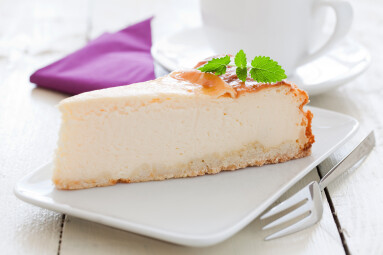 Fresh,Cheesecake,On,A,Plate,With,Mint
