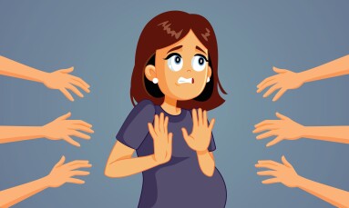 Pregnant,Lady,Refusing,Belly,Touching,From,Strangers,Vector,Cartoon,Illustration.