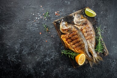 Delicious,Grilled,Dorado,Or,Sea,Bream,Fish,With,Lemon.,Banner,