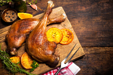 Roasted,Goose,Legs,With,Oranges,And,Spices.,Cooking,At,Christmas