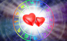Big,Red,Heart,On,Blue,Background,Of,The,Horoscope,And