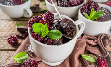 Homemade,Chocolate,Mug,Cake,With,Blackberry.,Breakfast,Easy,Snack,Recipe,