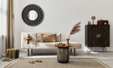 Interior,Design,Of,Ethnic,Living,Room,With,Modern,Commode,,Round
