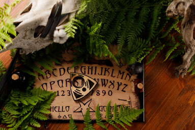 Mystic,Ritual,With,Ouija,And,Candles.,Devil's,Board,Concept,,Black