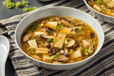 Homemade,Chinese,Hot,And,Sour,Soup,With,Tofu,And,Mushrooms