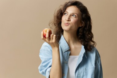 Funny,Happy,Cute,Curly,Beautiful,Female,In,Jeans,Casual,Shirt