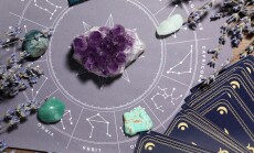 Astrology,Prediction.,Zodiac,Wheel,,Gemstones,,Tarot,Cards,And,Lavender,On