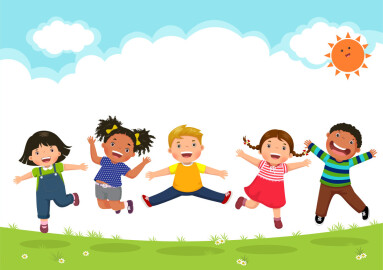 Happy,Kids,Jumping,Together,During,A,Sunny,Day