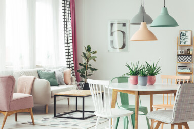 White,,Grey,And,Green,Chair,At,Round,Table,Under,Pastel