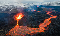 Lava,Flows,On,Active,Volcano,Aerial,View,,Mount,Fagradalsfjall,,Iceland