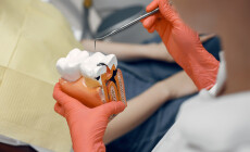 The dentist teaches dental care