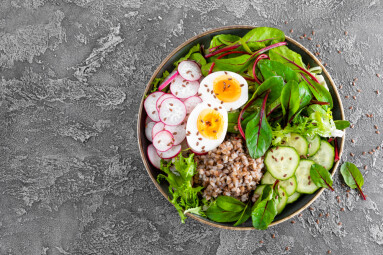 Buddha,Bowl,Dish,With,Buckwheat,Porridge,,Boiled,Egg,,Fresh,Vegetable