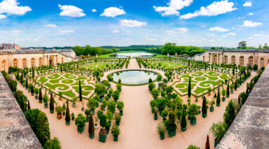 Paris,,France,-,May,2019:,Versailles,Formal,Park,(orangery),Panorama