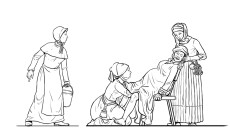 Medieval,Midwife,Receives,Birth,Of,A,Child.,Historical,Illustration.