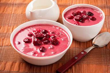 Sour,Cherry,Soup,In,A,White,Bowl,Close-up.,Hungarian,Cold