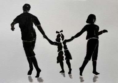 Divorce,With,Children.,Hand,Drawing,In,Black,Ink.,Family,Problems.