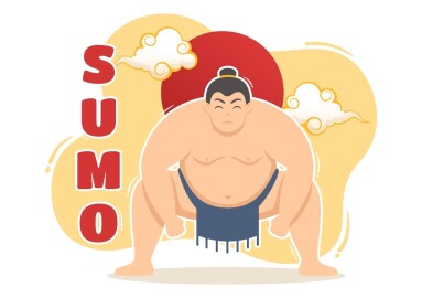 Sumo,Wrestler,Illustration,With,Fighting,Japanese,Traditional,Martial,Art,And