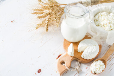 Fresh,Dairy,Products,(milk,,Cottage,Cheese),,Wheat,,White,Wood,Background,